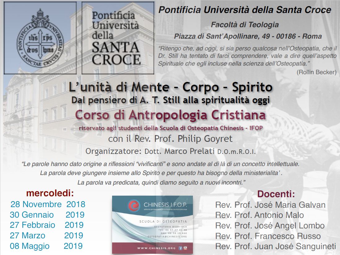 Locandina riepilogativa Corso di Antropologia Cristiana SantaCroce